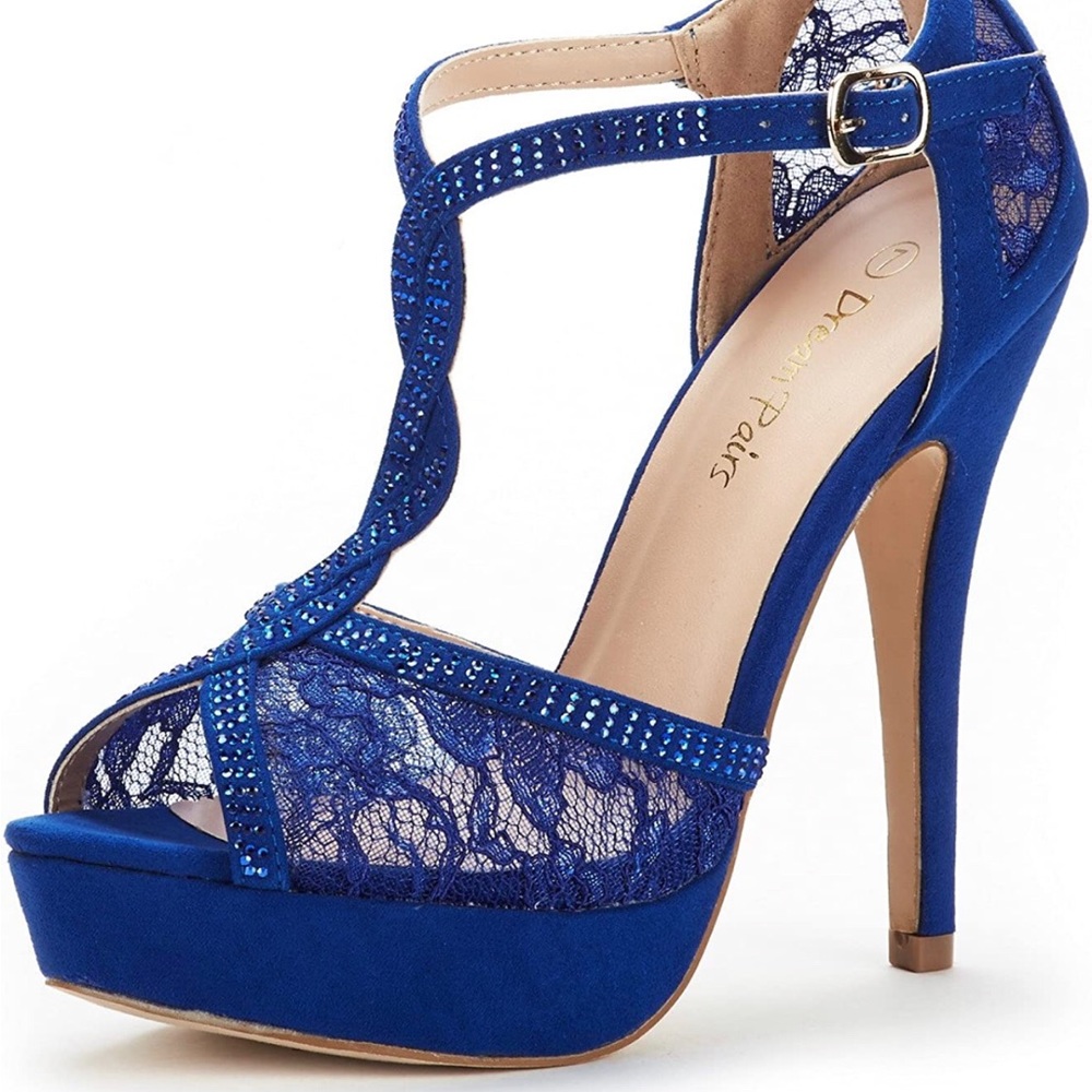 DREAM PAIRS Women's Heeled Sandals Pump ROYAL BLUE   SIZE 7